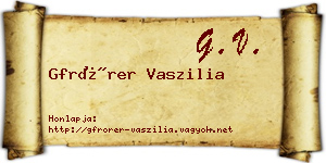 Gfrörer Vaszilia névjegykártya